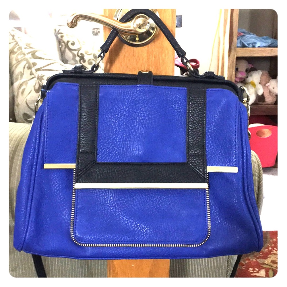 Olivia + Joy blue black gold satchel crossbody euc